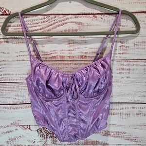 Out From Under Urban Outfitters Purple Floral Satin Crop Corset Top Small Petite